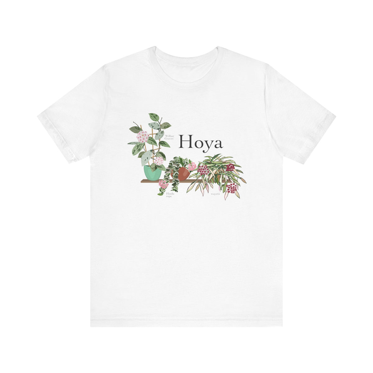 Hoya Hindu Rope, Carnosa, & Wayetii Trio T-Shirt for Plant Lovers - White, Natural