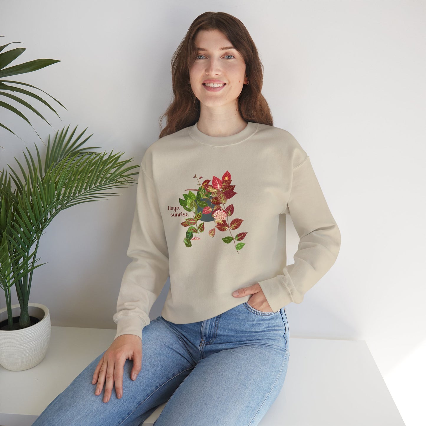 Hoya Sunrise Plant Lover Crewneck Sweatshirt - Beige