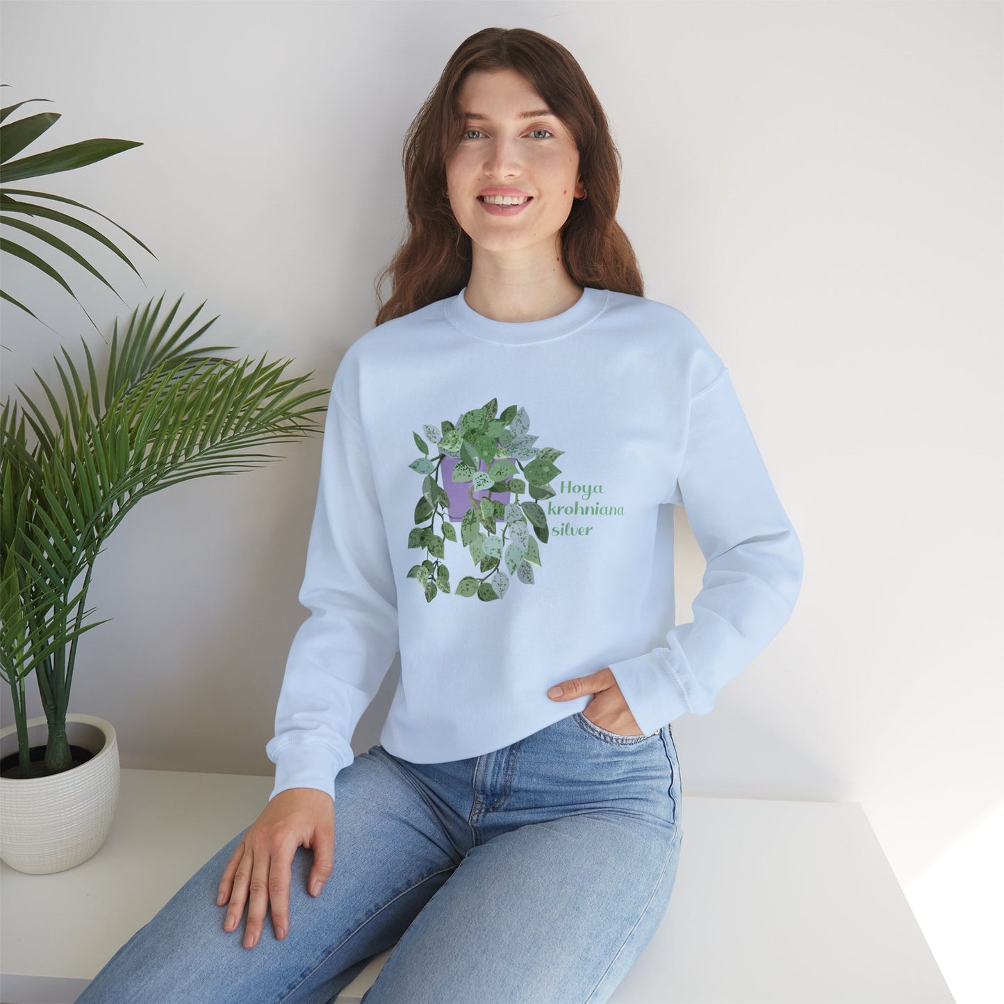 Hoya Krohniana Silver Plant Lover Crewneck Sweatshirt - Light Blue