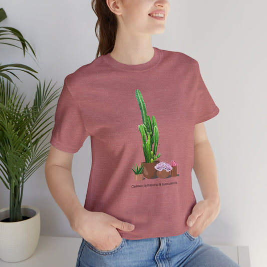 Cactus Jamacaru and Succulents T-Shirt - Heather Mauve