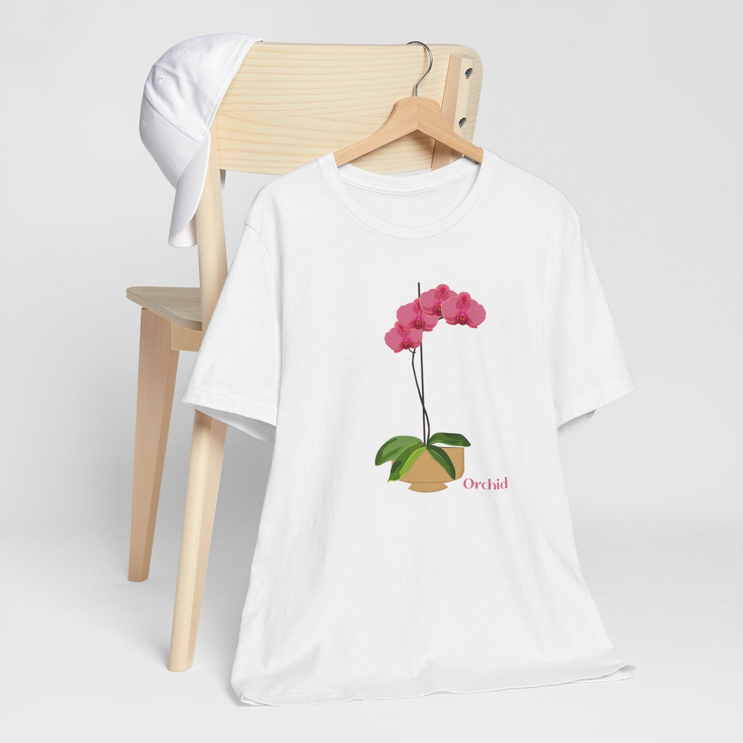 Pink Orchid T-Shirt for Plant and Flower Lovers - White, Tan, Mauve, Green or Blue