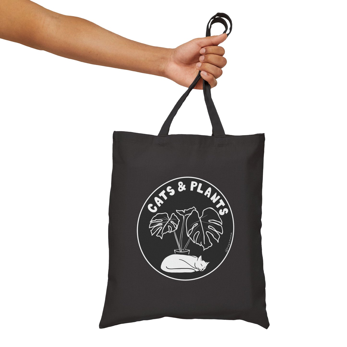 Cats & Plants Canvas Tote Bag - Black