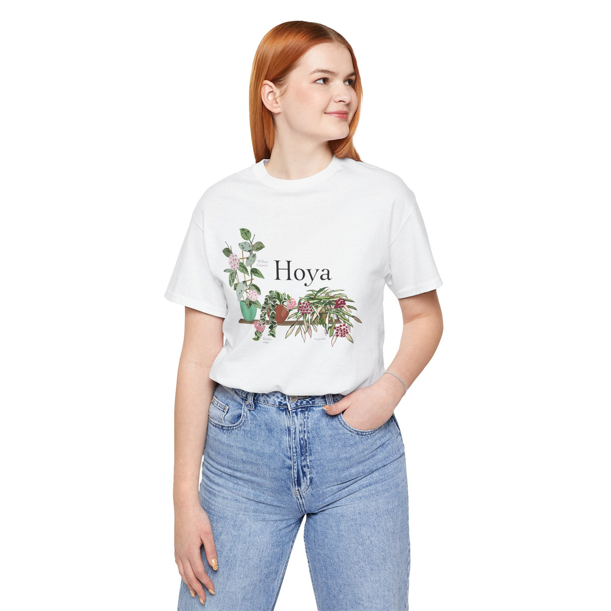 Hoya Hindu Rope, Carnosa, & Wayetii Trio T-Shirt for Plant Lovers - White, Natural