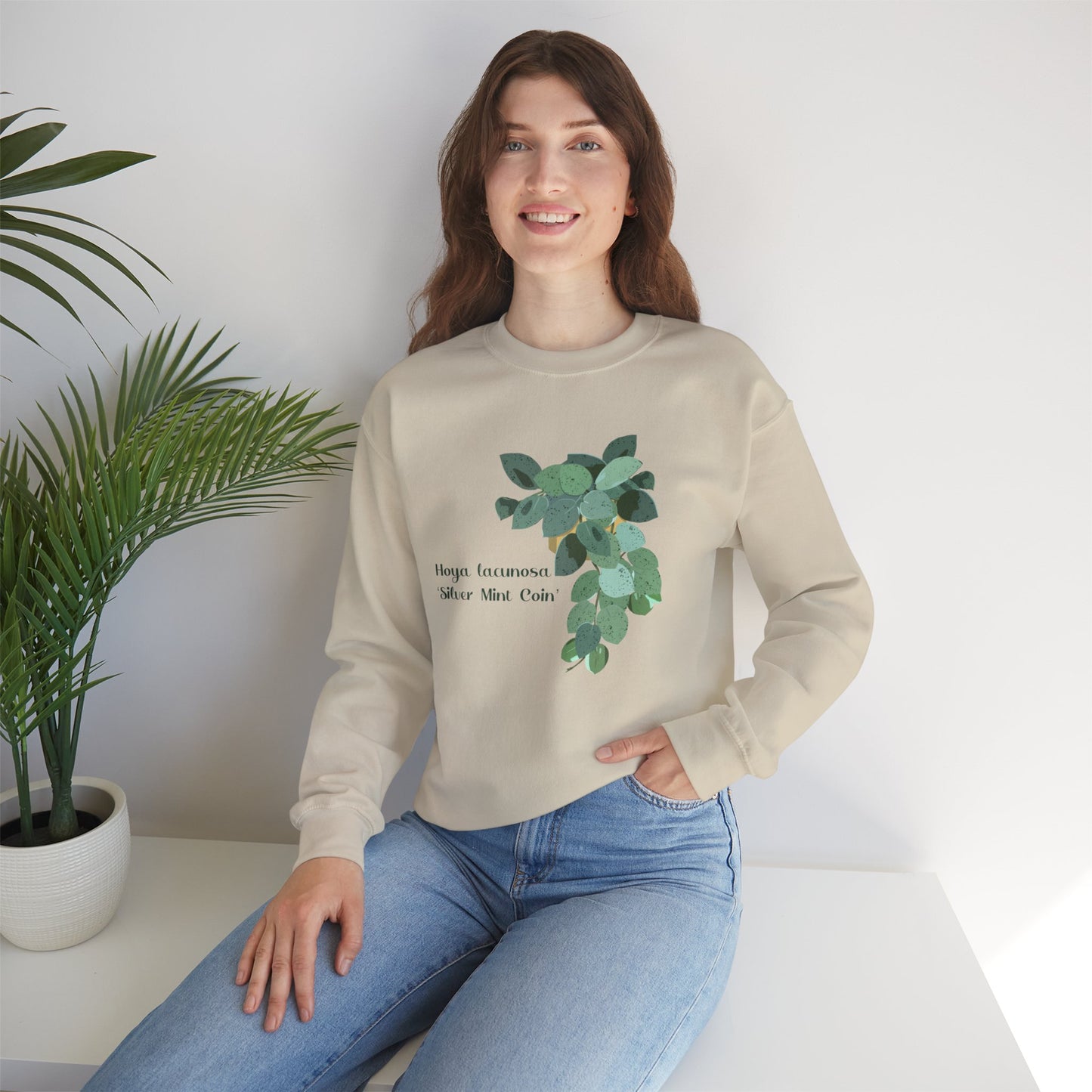 Hoya Lacunosa 'Silver Mint Coin' Plant Lover Crewneck Sweatshirt - Beige