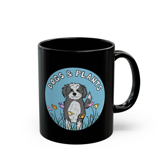 Dogs & Plants Doodle & Plant Lover Mug - Black