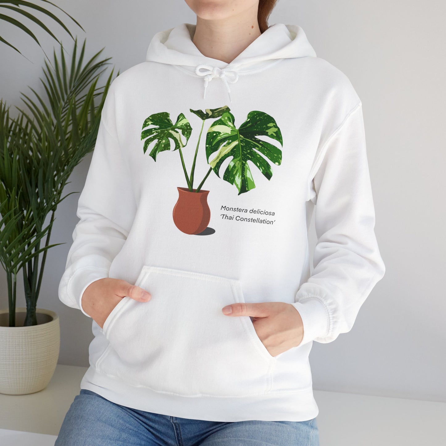 Monstera Deliciosa 'Thai Constellation' Plant Hoodie - White