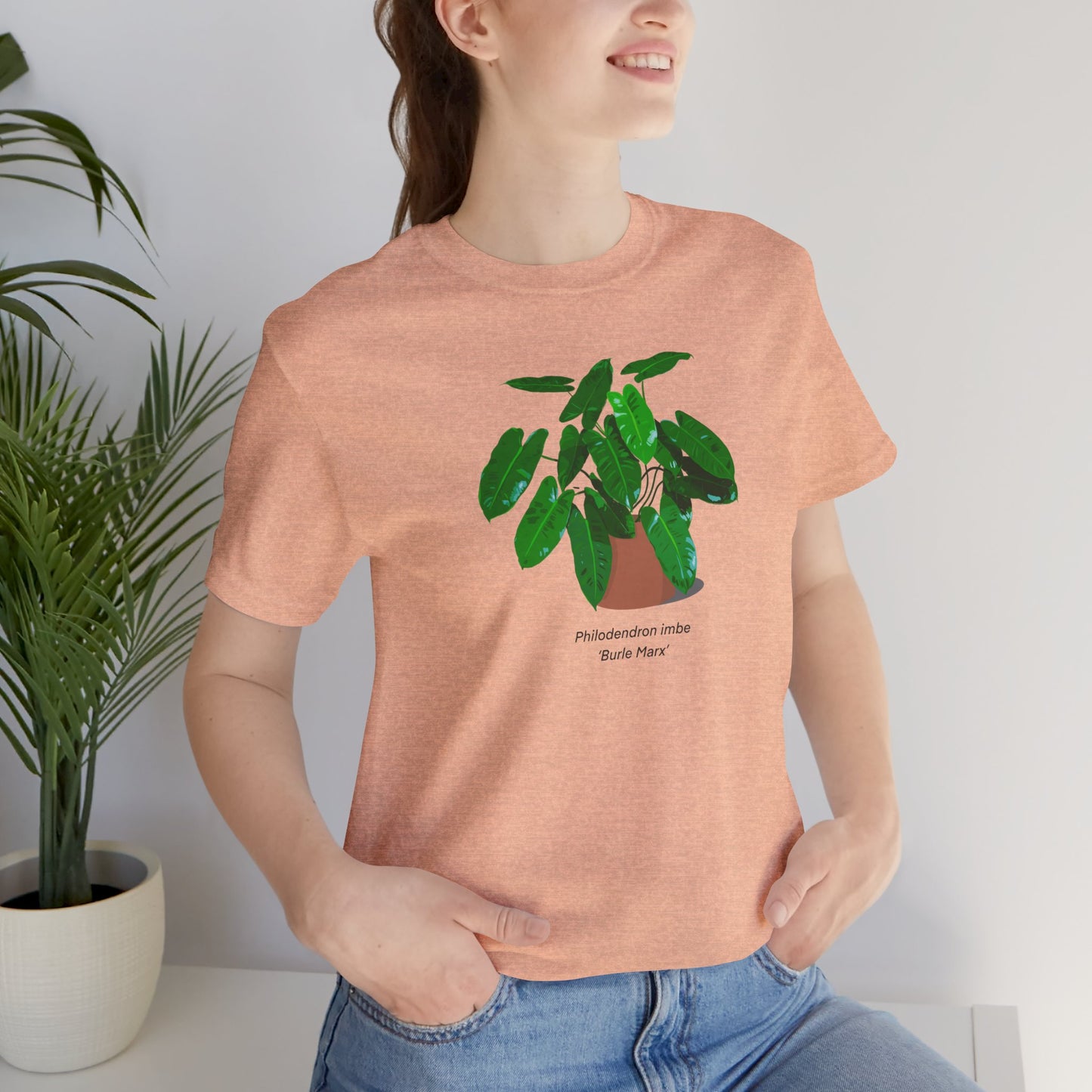 Philodendron Imbe 'Burle Marx' Plant Lover T-Shirt - Heather Peach