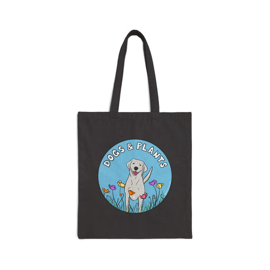 Dogs & Plants White Labrador & Plant Lover Canvas Tote Bag  - Black