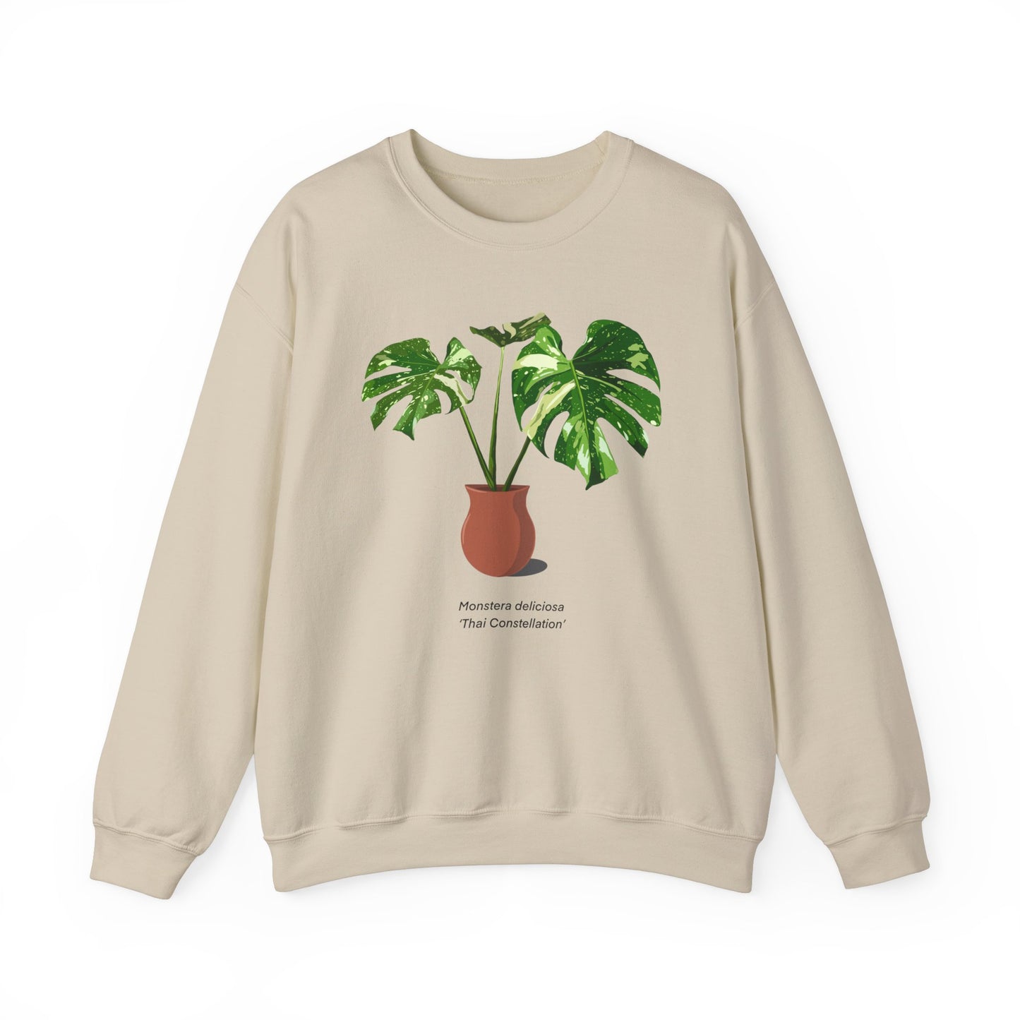 Monstera Deliciosa Thai Constellation Plant Lover Crewneck Sweatshirt - Tan