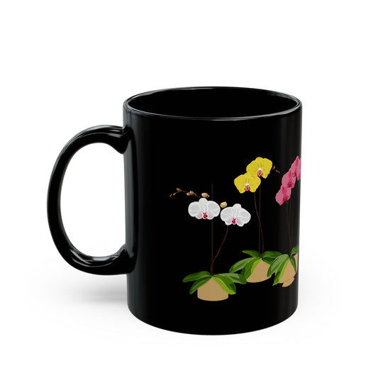 Colorful Orchid Trio Plant and Flower Lover Mug - Black