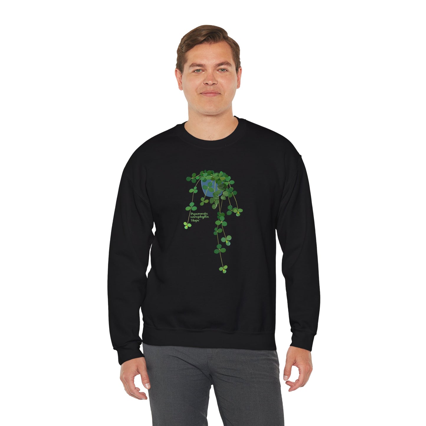 Peperomia Tetraphylla 'Hope' Plant Lover Crewneck Sweatshirt - Black