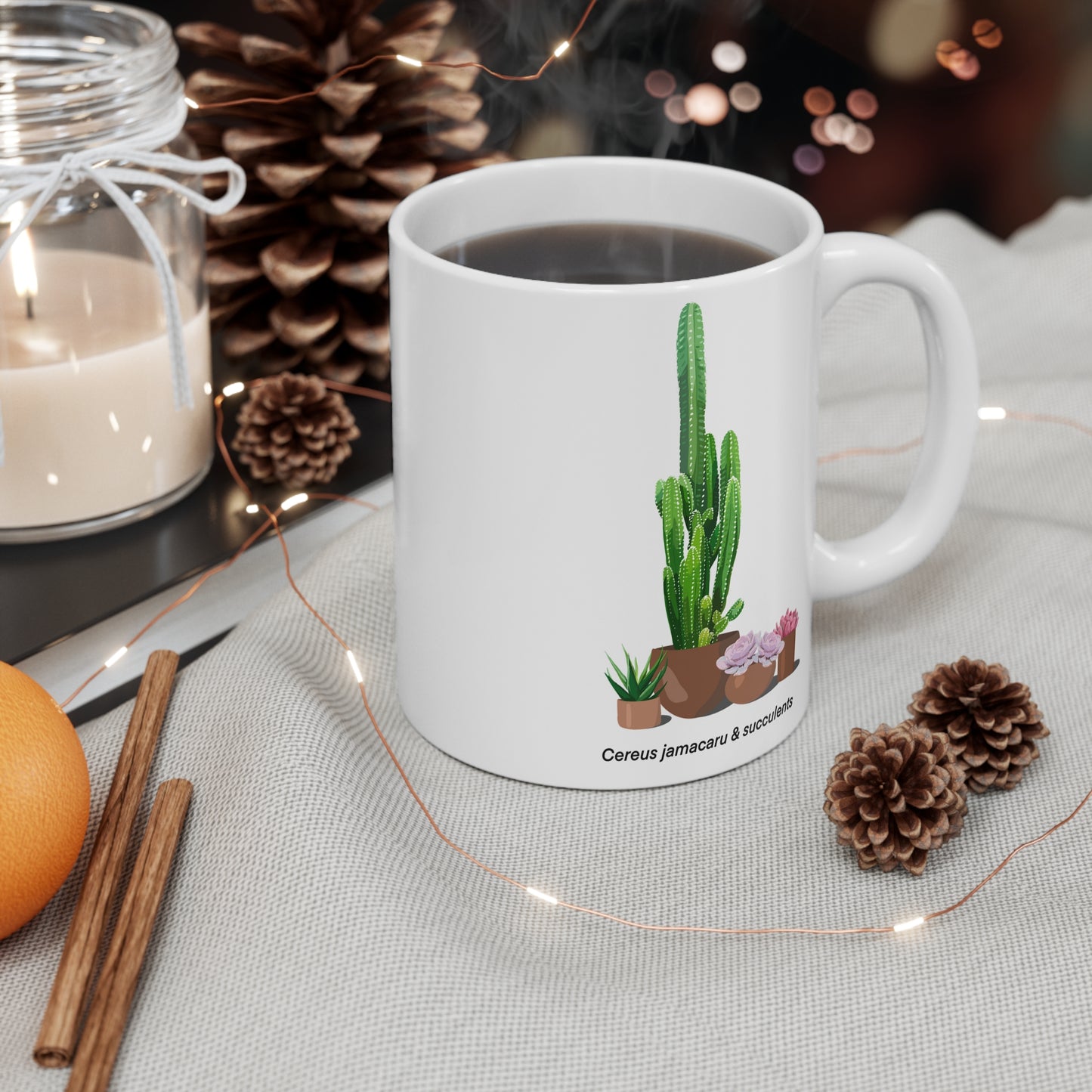 Cactus Jamacaru & Succulents Plant Lover Mug - White