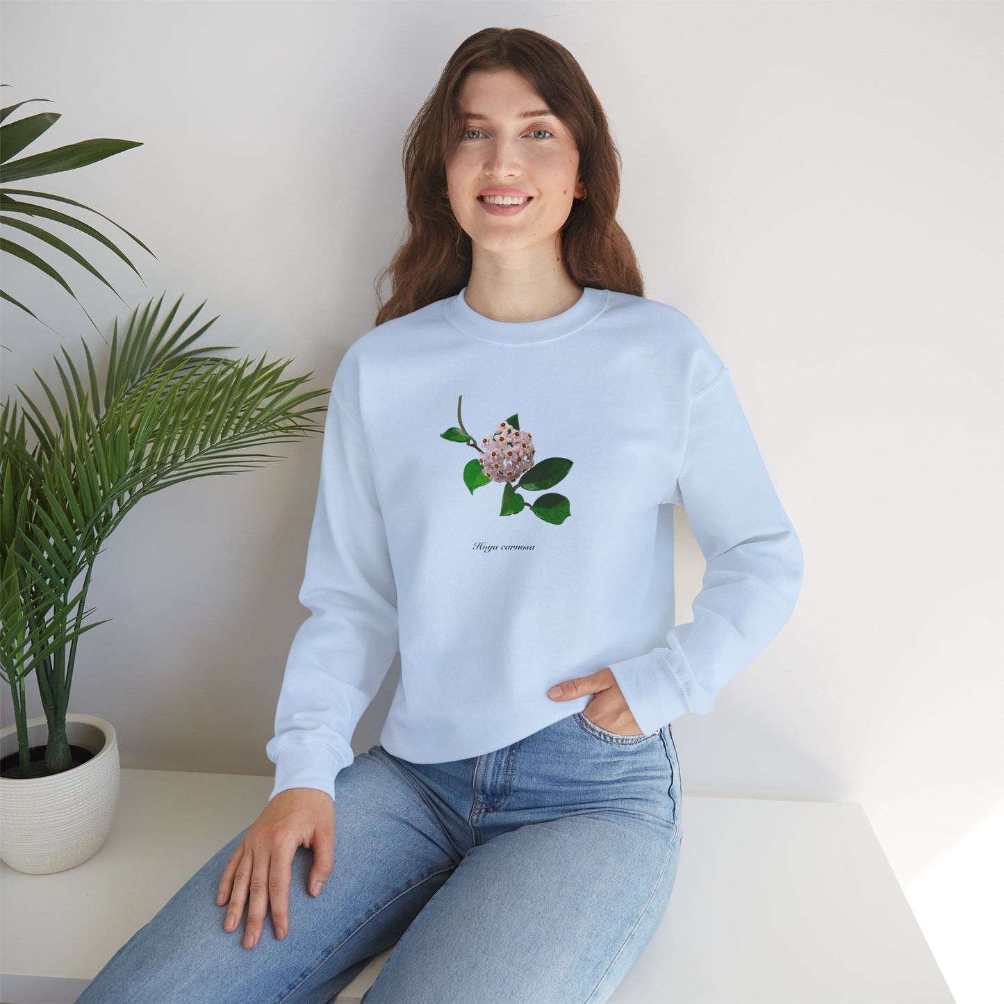 Hoya Carnosa in Bloom Plant Lover Crewneck Sweatshirt - Light Blue