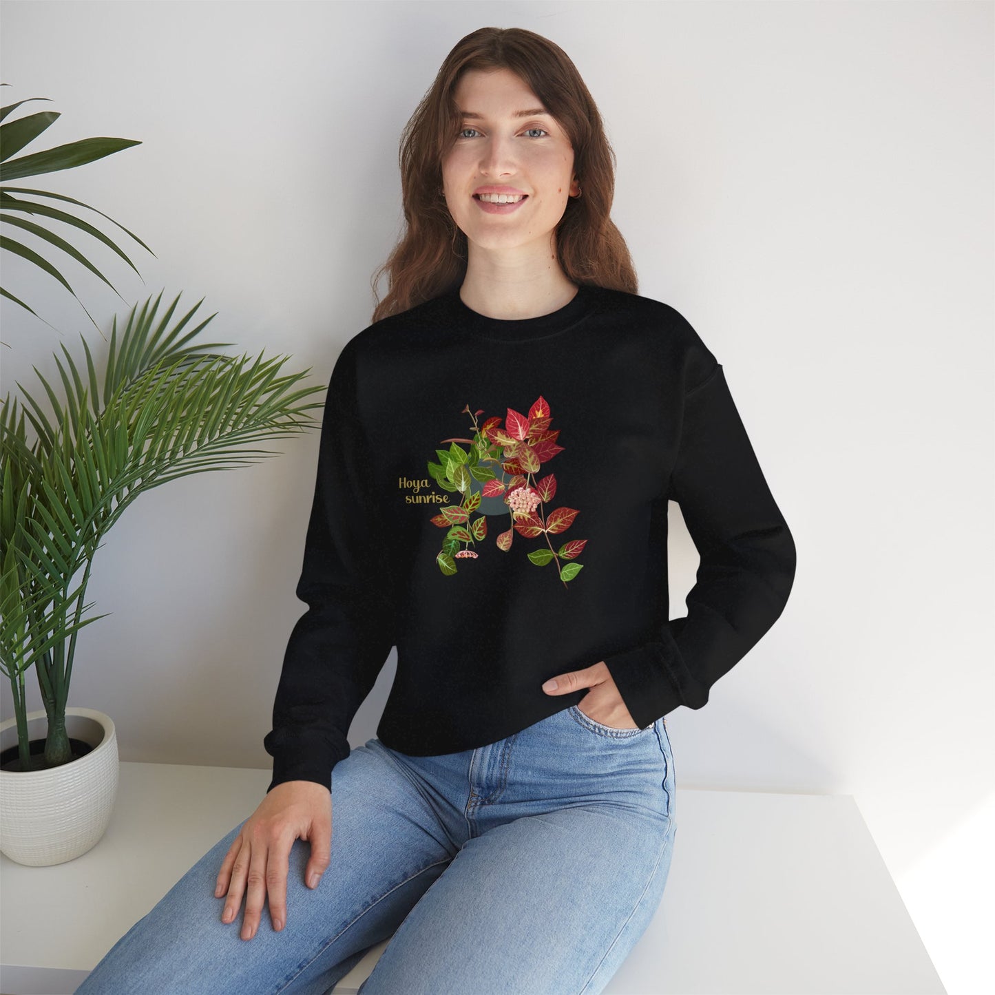 Hoya Sunrise Plant Lover Crewneck Sweatshirt - Black