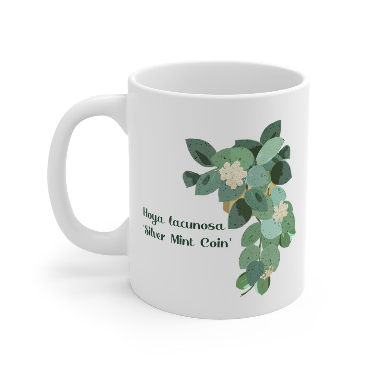 Blooming Hoya Lacunosa 'Silver Mint Coin' Plant Lover Mug - White