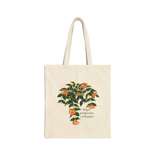 Blooming Hoya Polyneura Variegata Canvas Tote Bag | Potted Houseplant Illustration, Plant Lover Tote