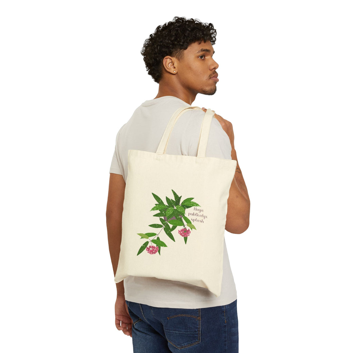 Blooming Hoya Publiclyx Splash Canvas Tote Bag | Potted Houseplant Illustration, Plant Lover Tote