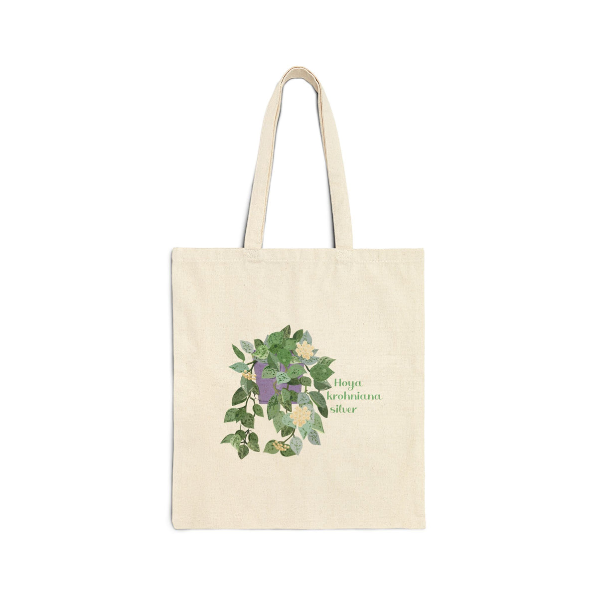 Blooming Hoya Krohniana Silver Canvas Tote Bag | Potted Houseplant Illustration, Plant Lover Tote