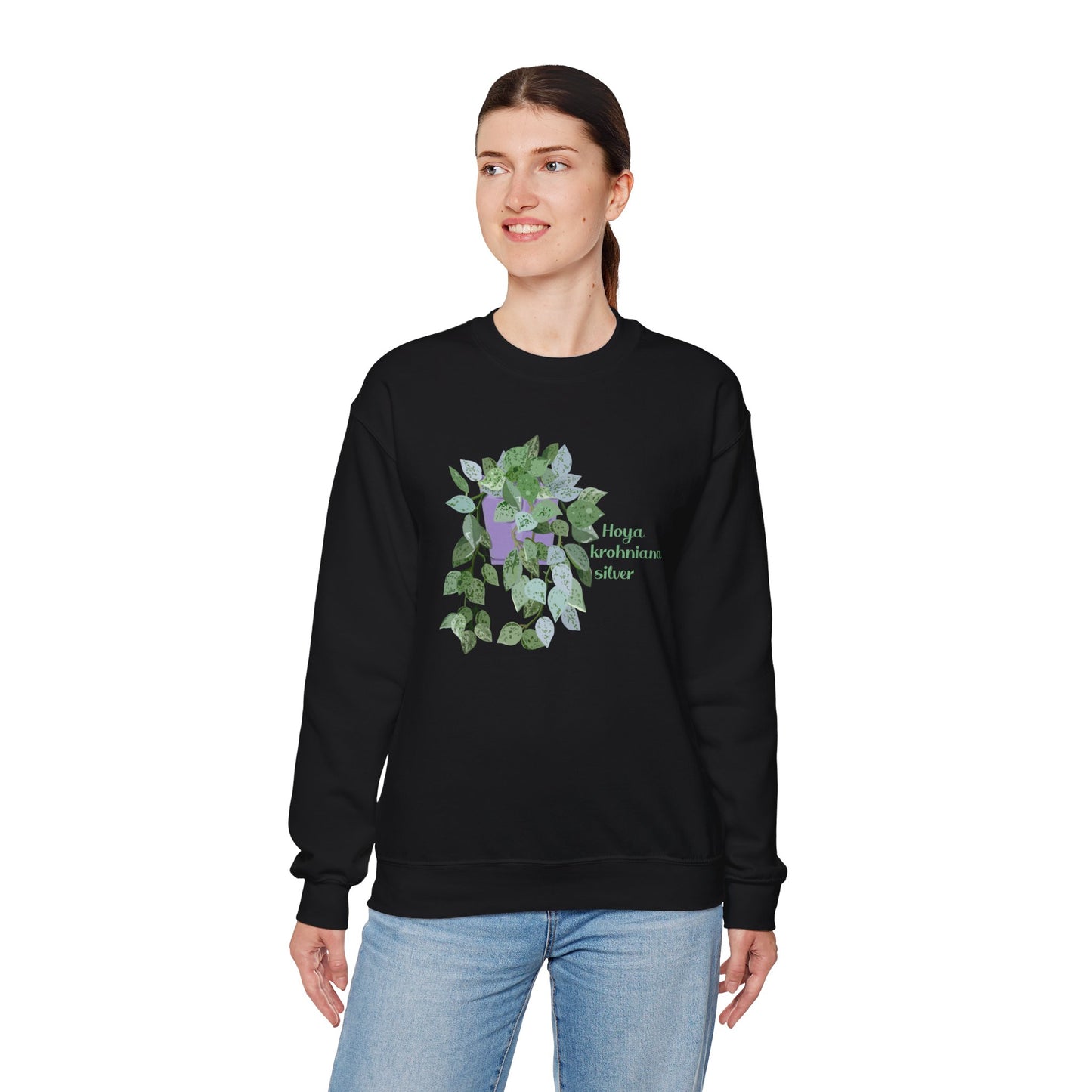 Hoya Krohniana Silver Plant Lover Crewneck Sweatshirt - Black