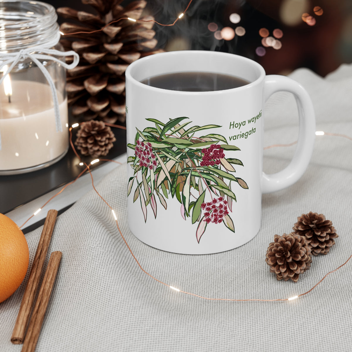 Blooming Hoya Wayettii Plant Lover Mug - White