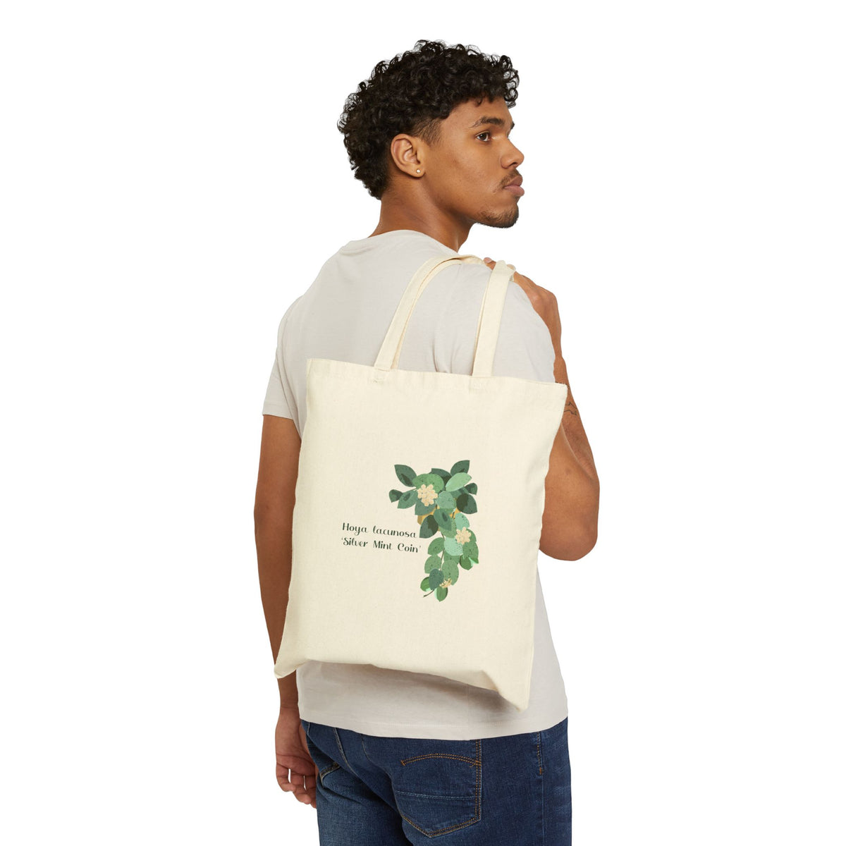 Blooming Hoya Lacunosa Canvas Tote Bag | Potted Houseplant Illustration, Plant Lover Tote