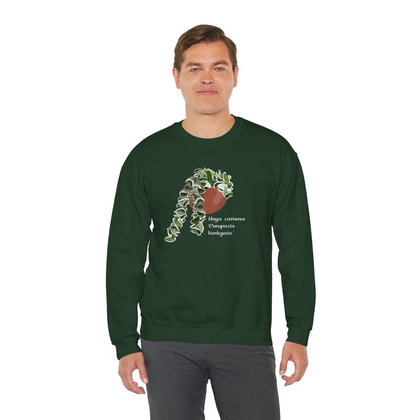 Hoya Carnosa 'Compacta Variegata' Plant Lover Crew Neck Sweatshirt - Forest Green