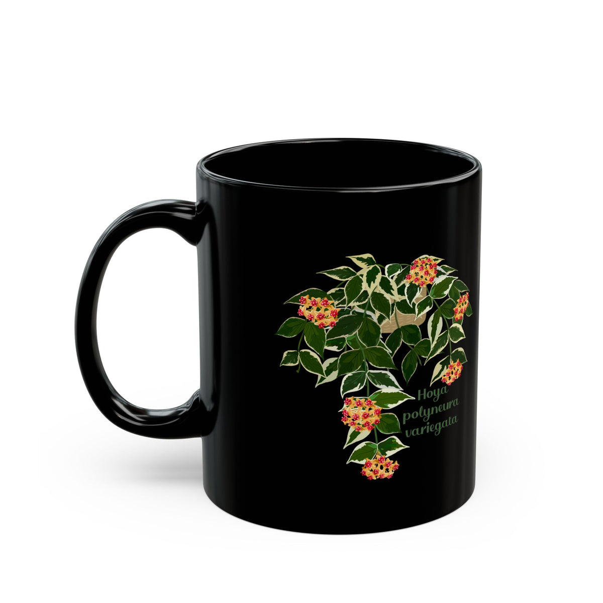 Blooming Hoya Polyneura Variegata Plant Lover Mug - Black
