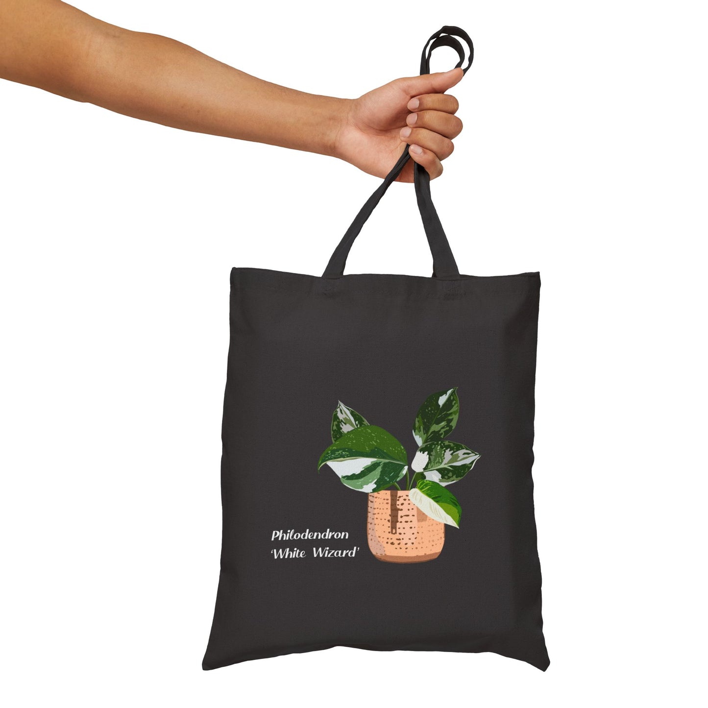 Philodendron White Wizard Canvas Tote Bag - Black