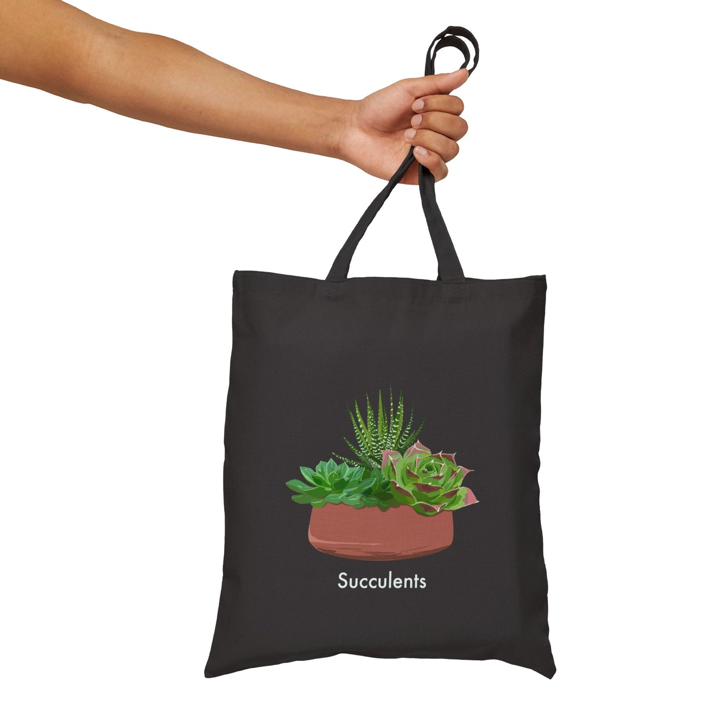 Succulent Bowl Canvas Tote Bag - Black