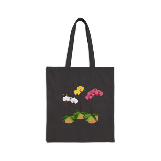 Colorful Orchid Trio Plant and Flower Lover Canvas Tote Bag - Black