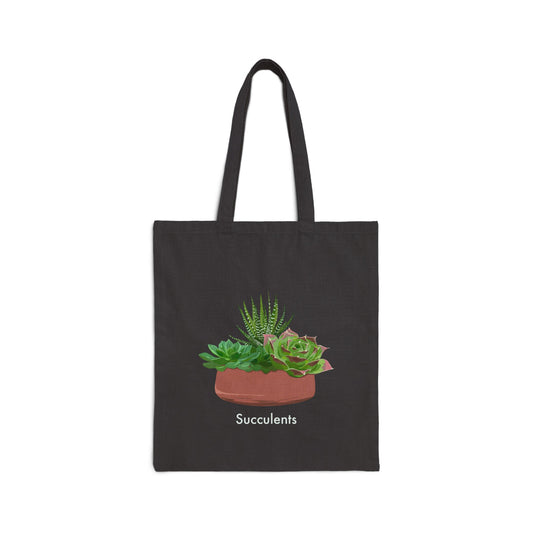 Succulent Bowl Canvas Tote Bag - Black