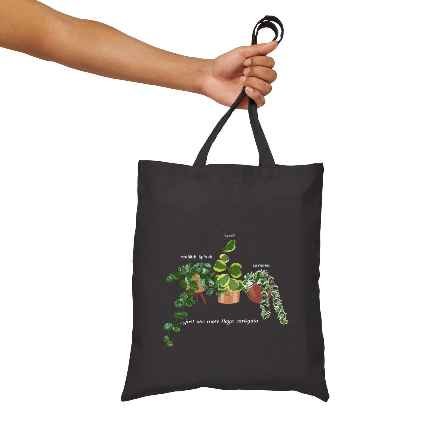 Hoya Mathilde Splash, Kerrii Variegata, and Carnosa Hindu Rope Trio Canvas Tote Bag - Black