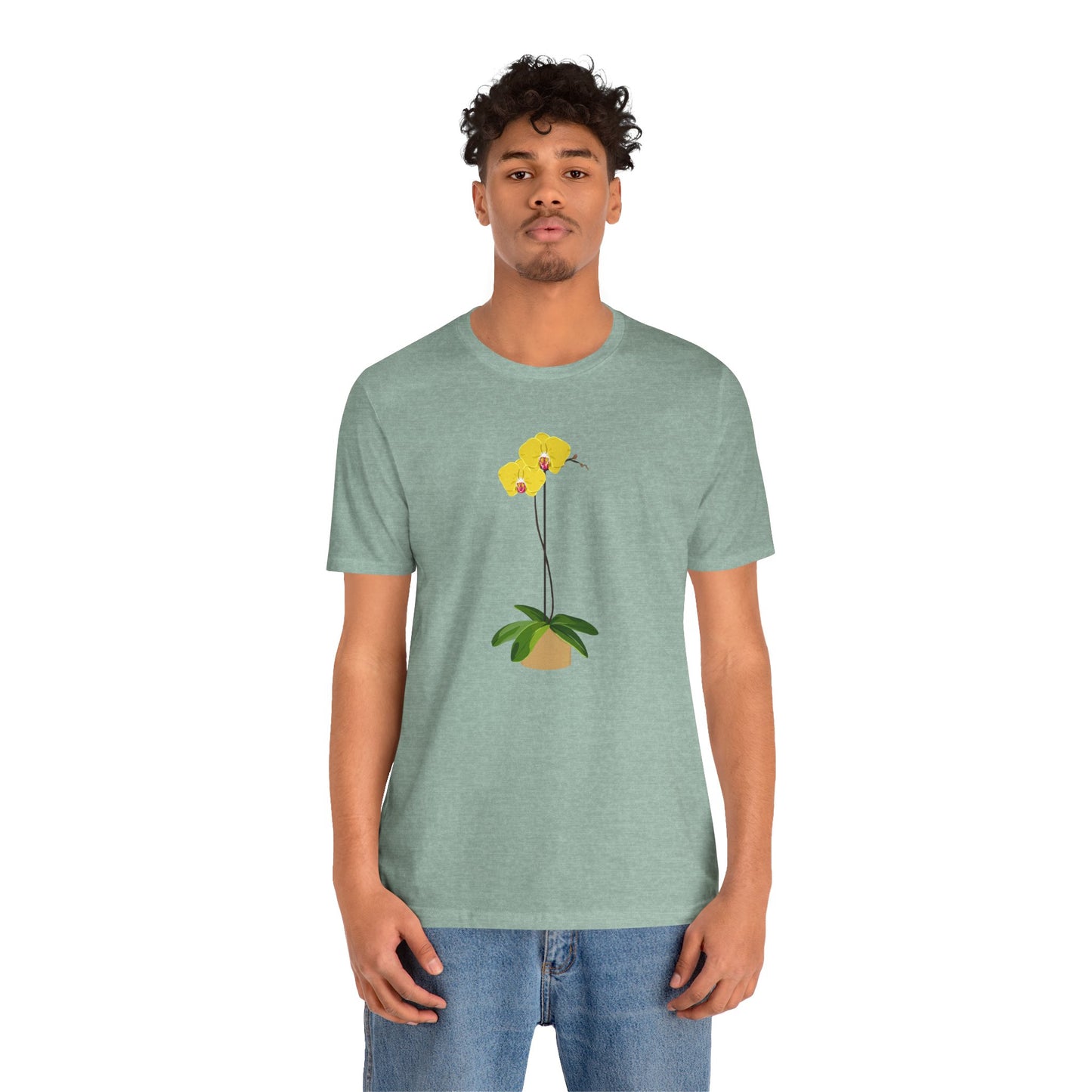 Yellow Orchid T-Shirt for Plant and Flower Lovers - White, Peach, Green or Blue