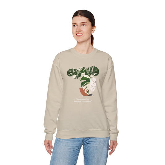 Monstera Deliciosa Borsigiana Albovariegata Plant Lover Crewneck Sweatshirt - Beige