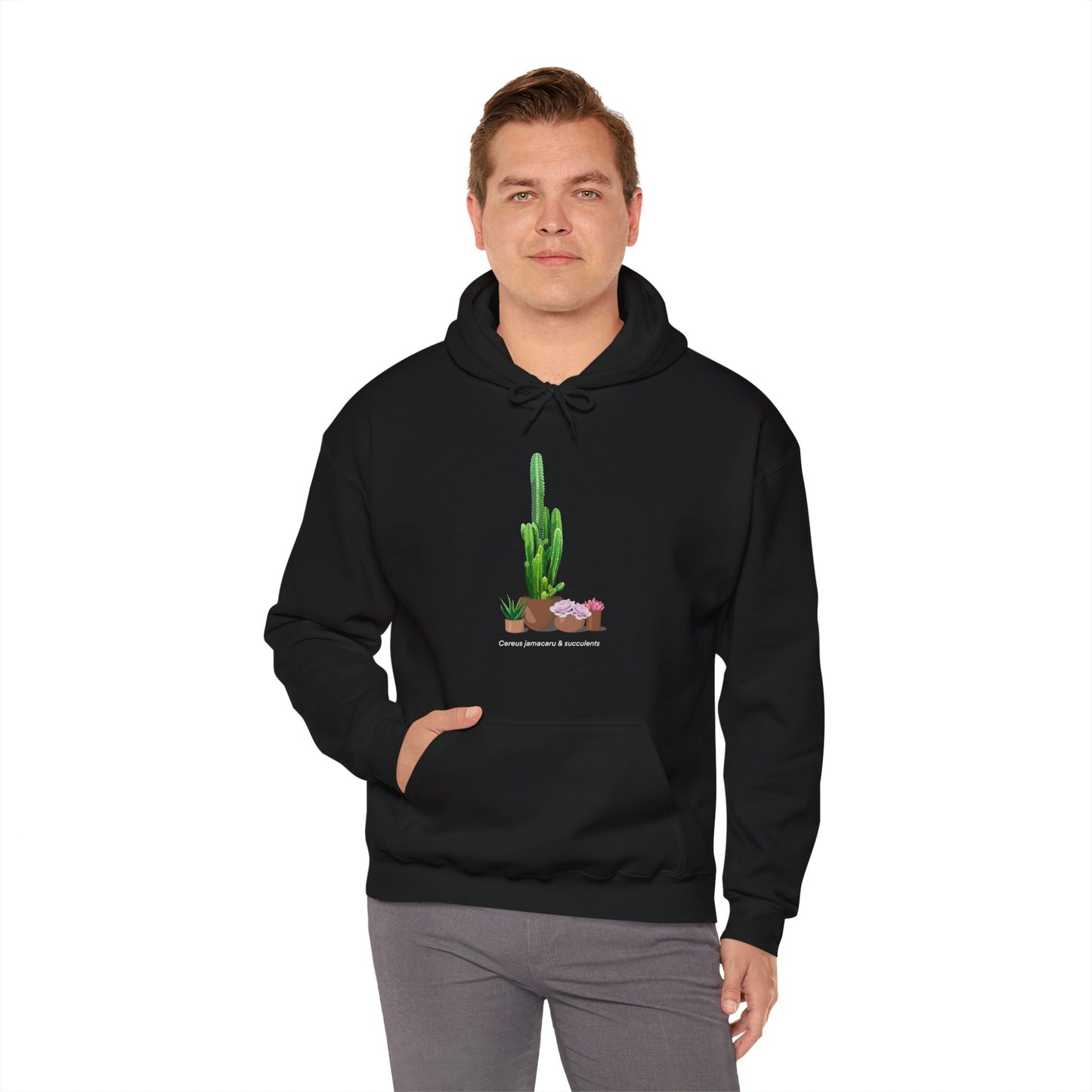 Cactus Jamacaru & Succulents Plant Hoodie - Black