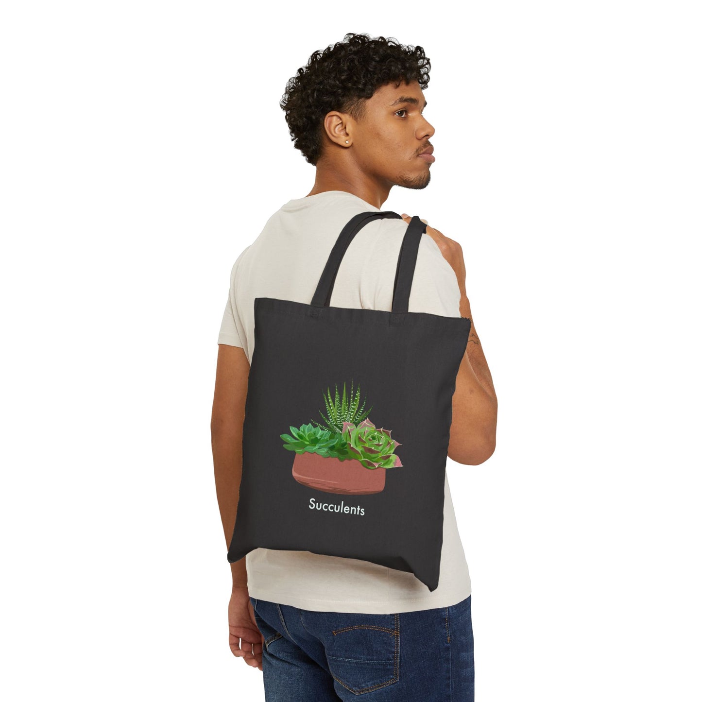 Succulent Bowl Canvas Tote Bag - Black