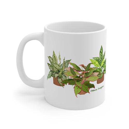 Chinese Evergreen Trio Plant Lover Mug - White