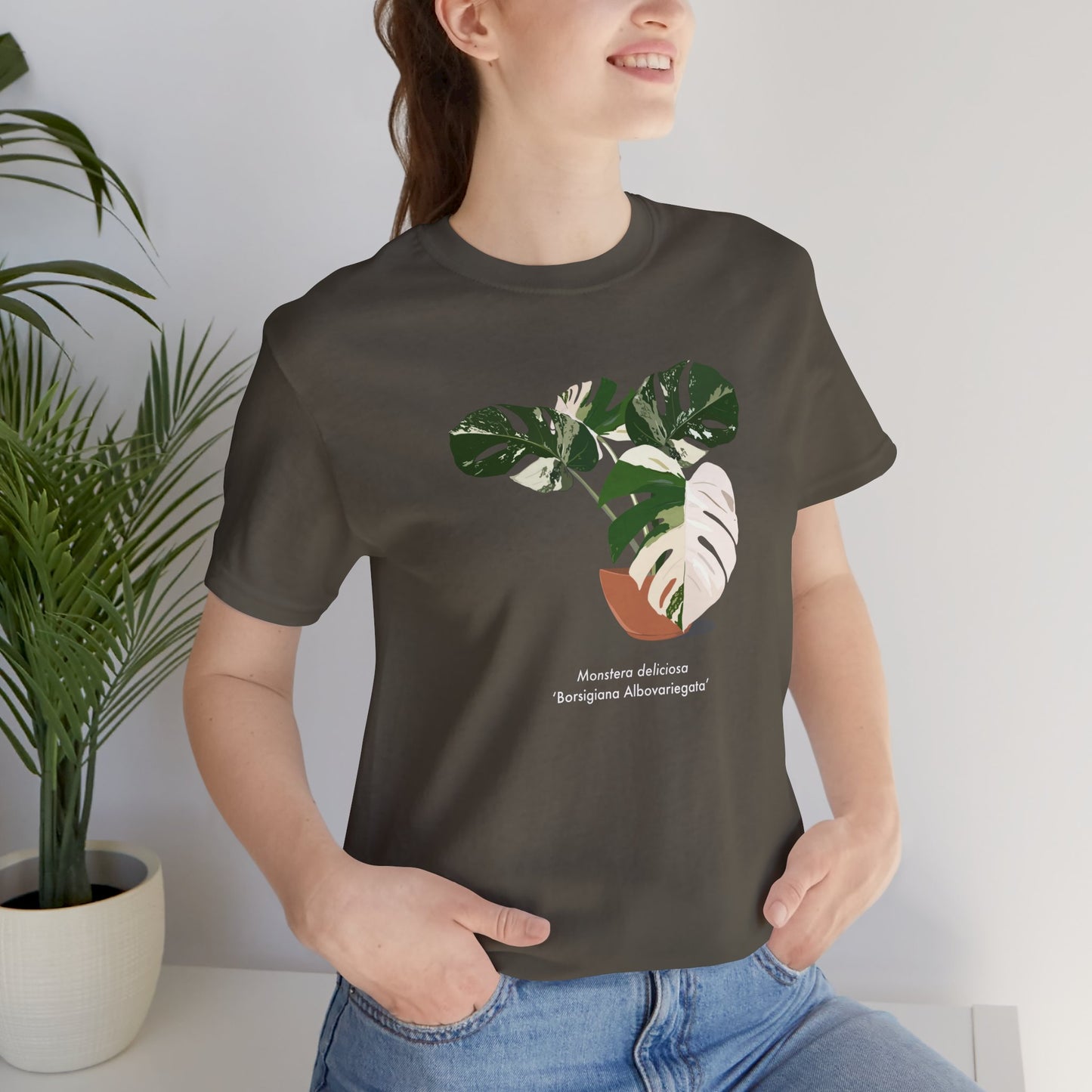 Monstera Deliciosa Borsigiana Albo Variegata Plant Lover T-Shirt - Army