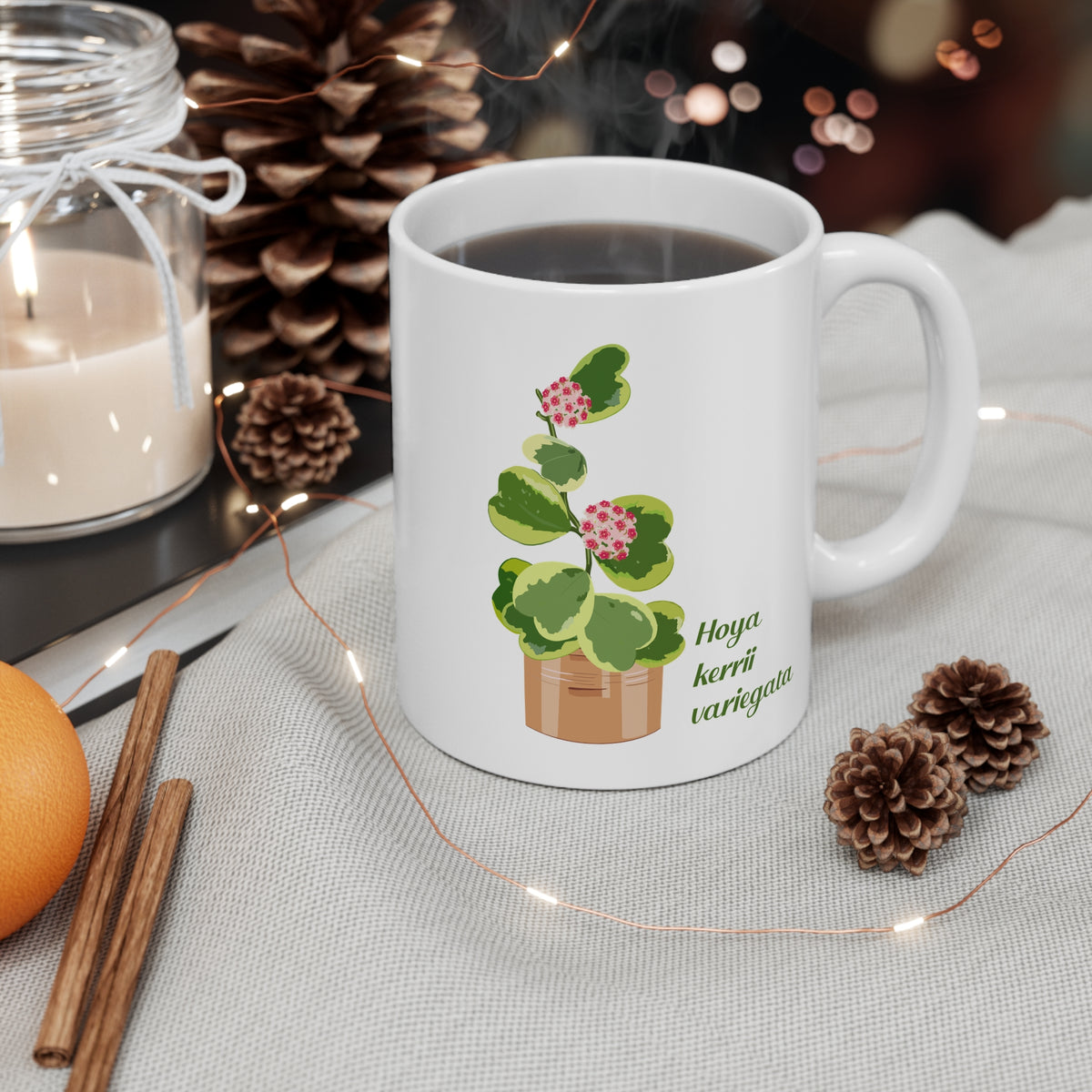 Blooming Hoya Kerrii Variegata Plant Lover Mug - White