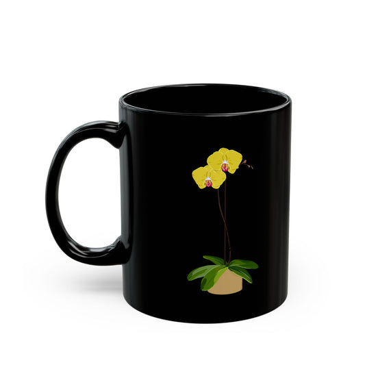 Yellow Orchid Plant and Flower Lover Mug - Black