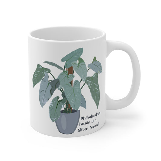 Philodendron Hastatum "Silver Sword" Plant Lover Mug - White