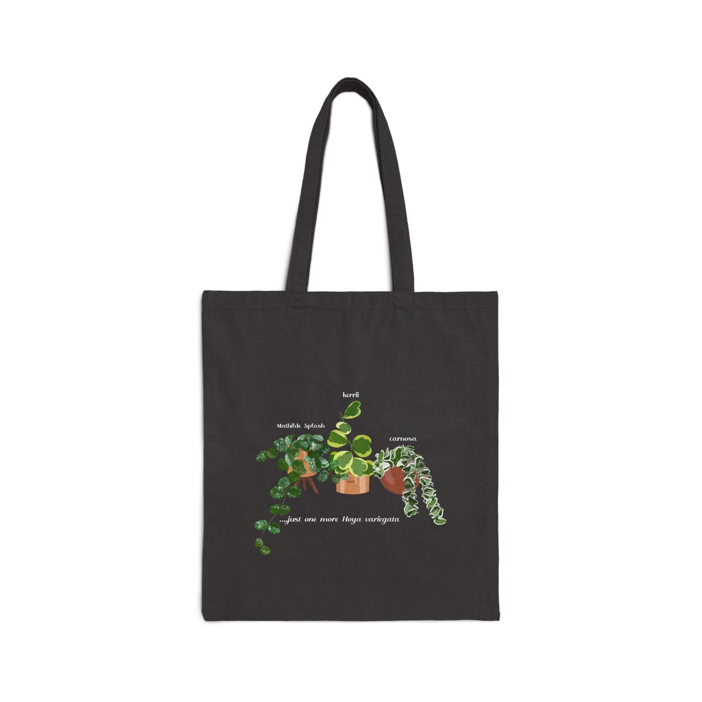 Hoya Mathilde Splash, Kerrii Variegata, and Carnosa Hindu Rope Trio Canvas Tote Bag - Black