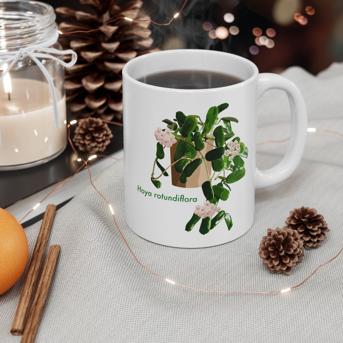 Blooming Hoya Rotundiflora Plant Lover Mug - White