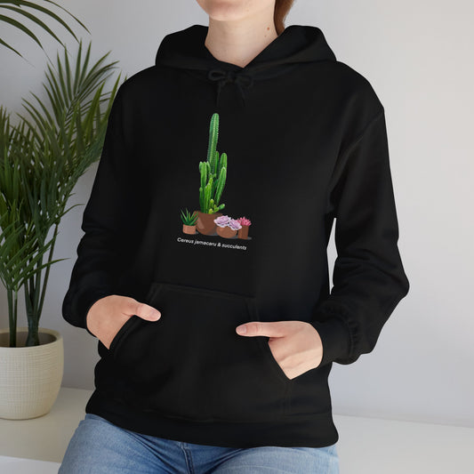 Cactus Jamacaru & Succulents Plant Hoodie - Black