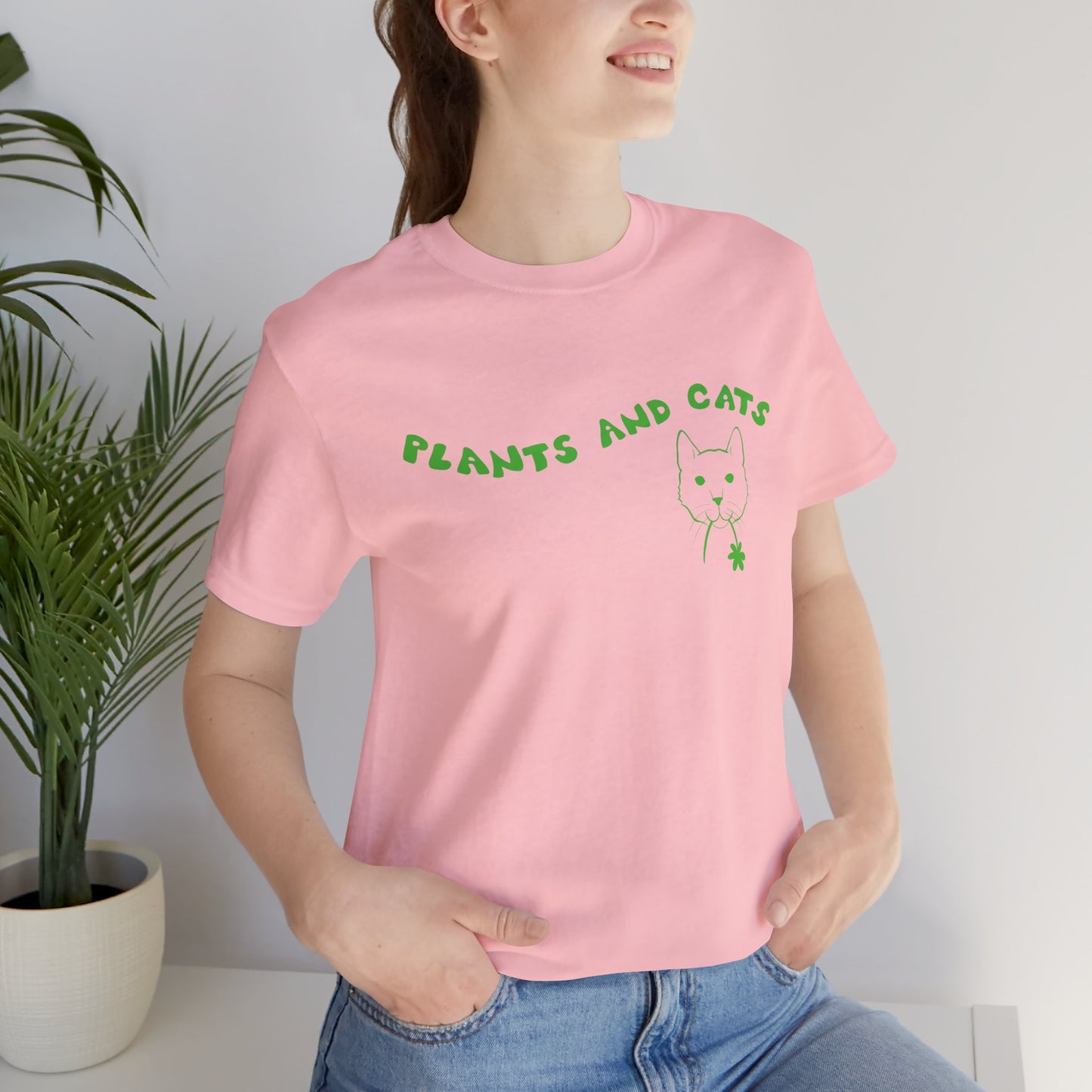 Plants and Cats Lover T-Shirt - White, Natural, Black, Pink