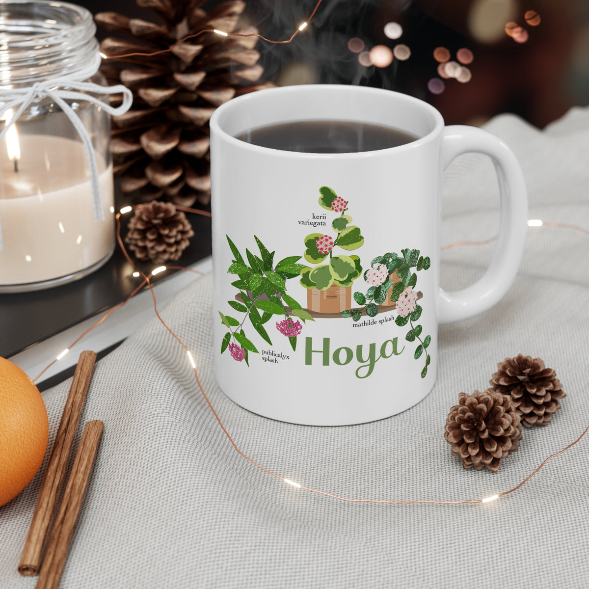 Hoya Mathilde Splash, Kerii Variegata, & Publicalyx Splash Trio Plant Lover Mug - White