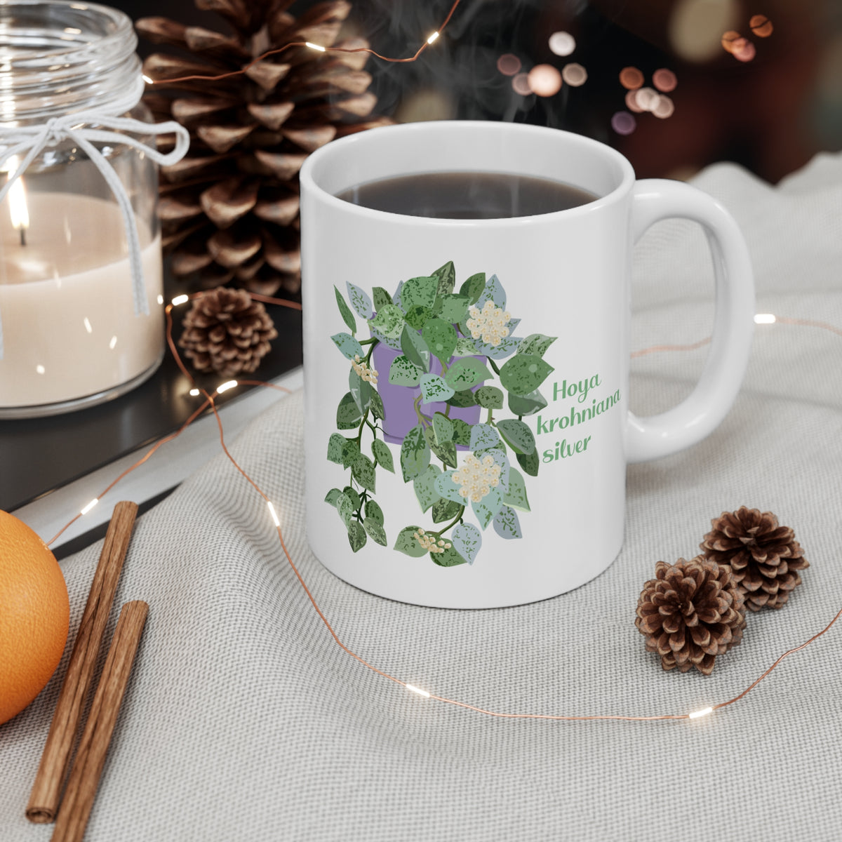 Blooming Hoya Krohniana Silver Plant Lover Mug - White